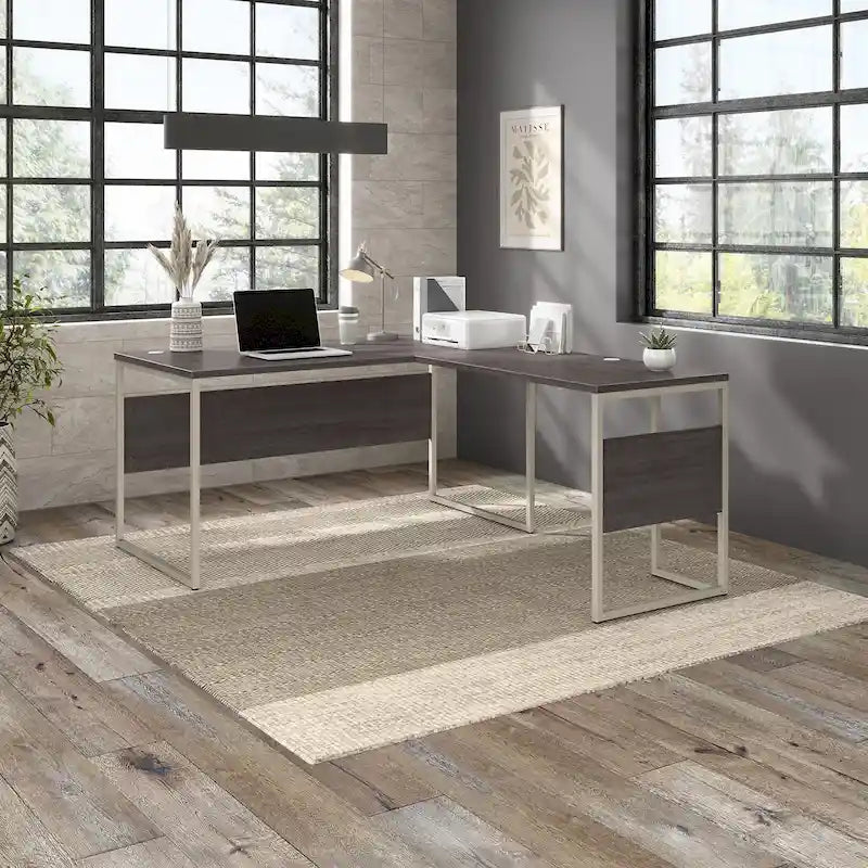 Scrivania ad angolo, 60"L x 30"P x 30"A, gambe in metallo, gestione cavi, capacità 200 libbre