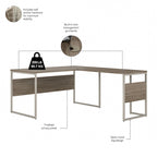 Scrivania ad angolo, 60"L x 30"P x 30"A, gambe in metallo, gestione cavi, capacità 200 libbre