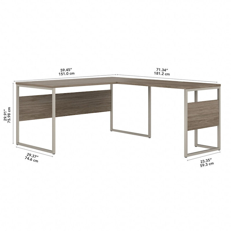 Scrivania ad angolo, 60"L x 30"P x 30"A, gambe in metallo, gestione cavi, capacità 200 libbre