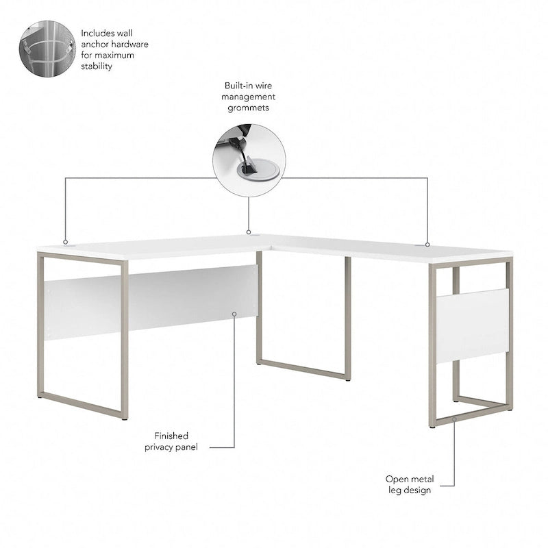 Scrivania ad angolo, 60"L x 30"P x 30"A, gambe in metallo, gestione cavi, capacità 200 libbre
