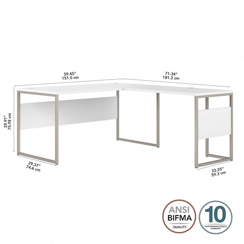 Scrivania ad angolo, 60"L x 30"P x 30"A, gambe in metallo, gestione cavi, capacità 200 libbre