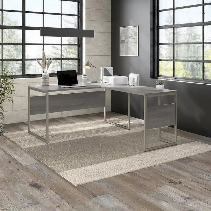 Scrivania ad angolo, 60"L x 30"P x 30"A, gambe in metallo, gestione cavi, capacità 200 libbre