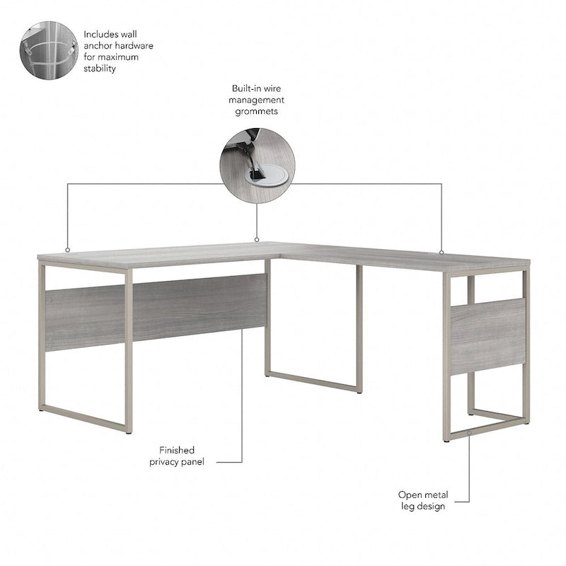 Scrivania ad angolo, 60"L x 30"P x 30"A, gambe in metallo, gestione cavi, capacità 200 libbre