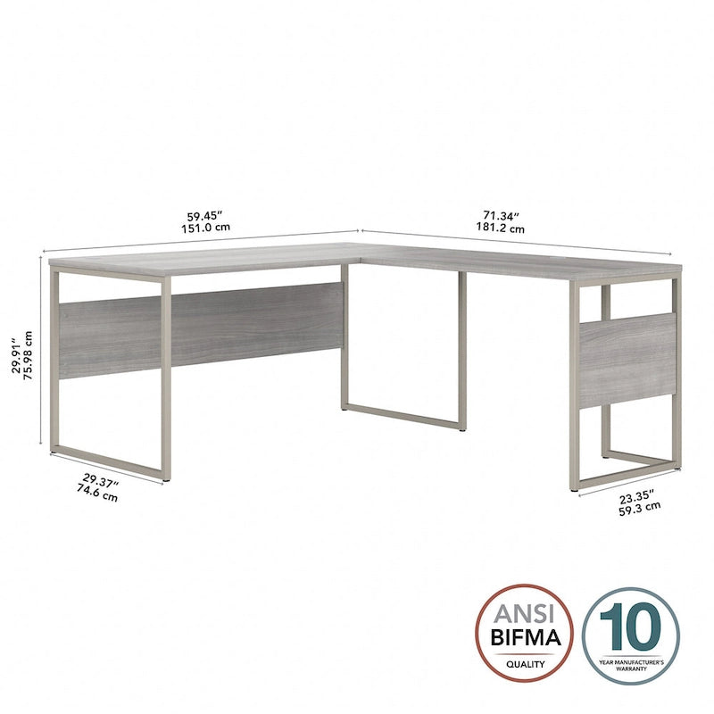 Scrivania ad angolo, 60"L x 30"P x 30"A, gambe in metallo, gestione cavi, capacità 200 libbre