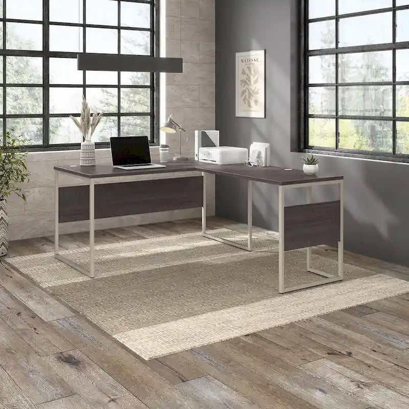 Scrivania ad angolo, 60"L x 30"P x 30"A, gambe in metallo, gestione cavi, capacità 200 libbre