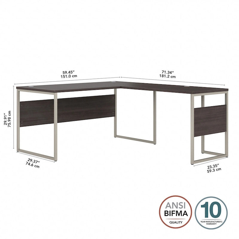 Scrivania ad angolo, 60"L x 30"P x 30"A, gambe in metallo, gestione cavi, capacità 200 libbre