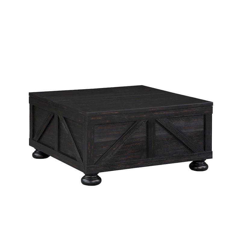 Tavolino da caffè contenitore con ripiano sollevabile Farmhouse da 91 cm, acacia e pino, finitura anticata