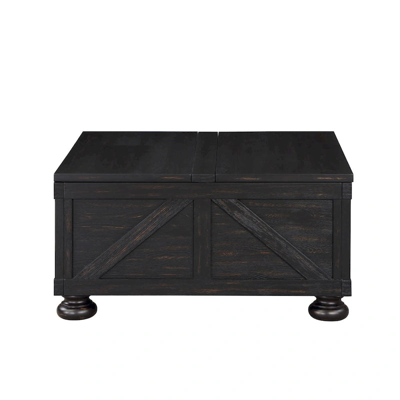 Tavolino da caffè contenitore con ripiano sollevabile Farmhouse da 91 cm, acacia e pino, finitura anticata