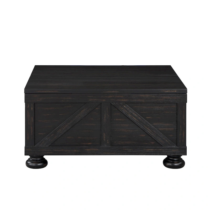 Tavolino da caffè contenitore con ripiano sollevabile Farmhouse da 91 cm, acacia e pino, finitura anticata
