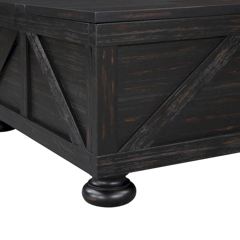Tavolino da caffè contenitore con ripiano sollevabile Farmhouse da 91 cm, acacia e pino, finitura anticata
