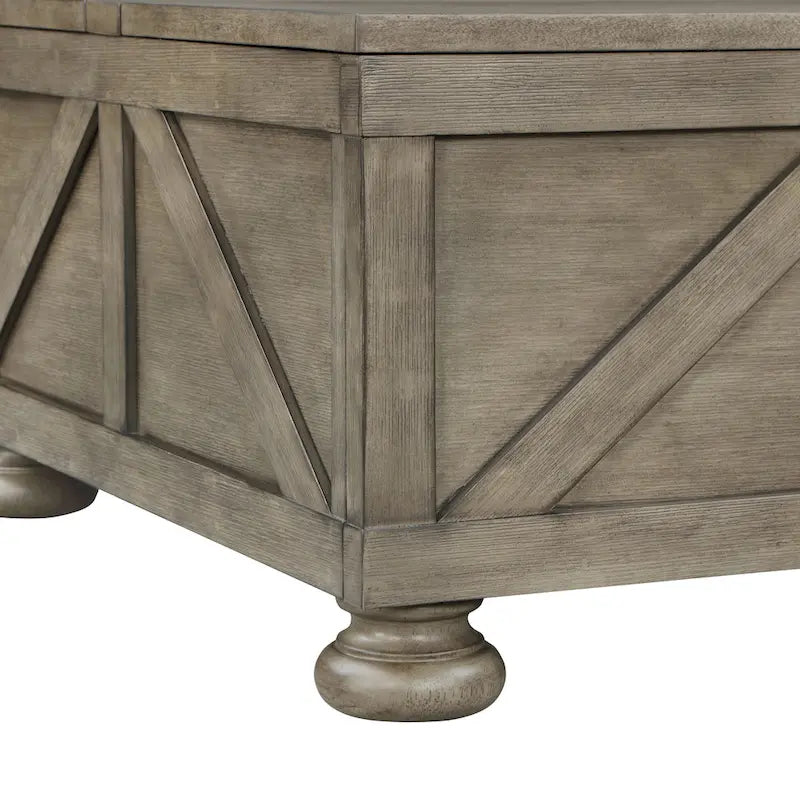 Tavolino da caffè contenitore con ripiano sollevabile Farmhouse da 91 cm, acacia e pino, finitura anticata