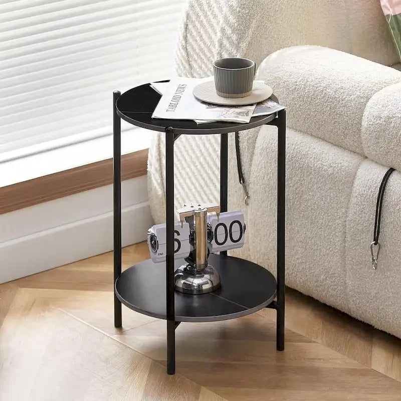 Tavolino rotondo/da caffè a 2 livelli con ripiano in marmo
