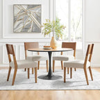 Sedia da pranzo in similpelle e lino, set da 2, gambe in legno massello