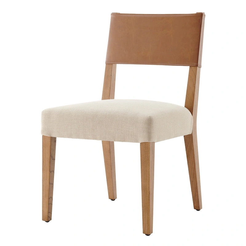 Sedia da pranzo in similpelle e lino, set da 2, gambe in legno massello