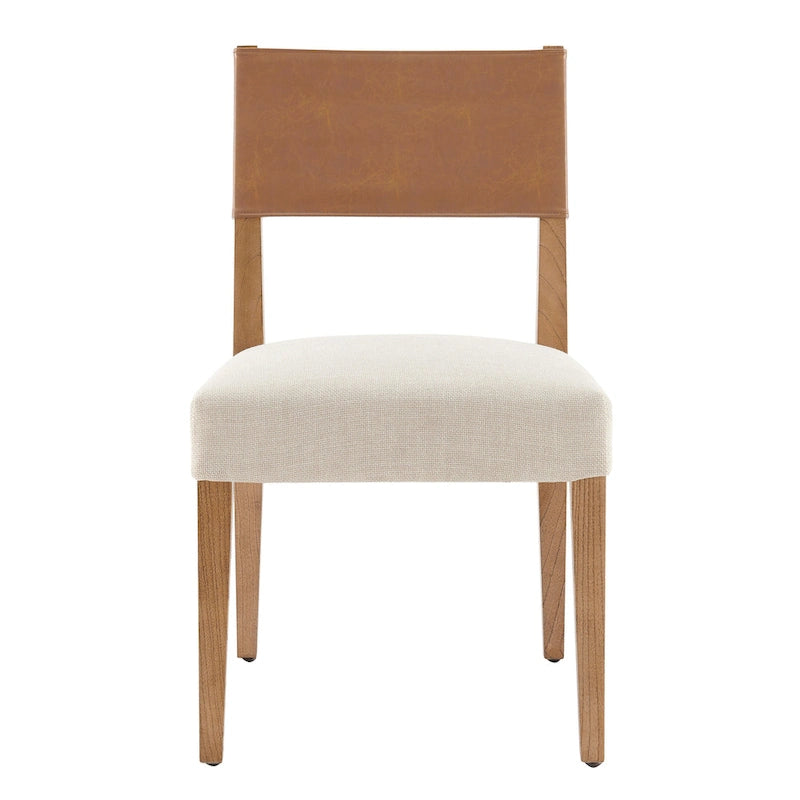 Sedia da pranzo in similpelle e lino, set da 2, gambe in legno massello