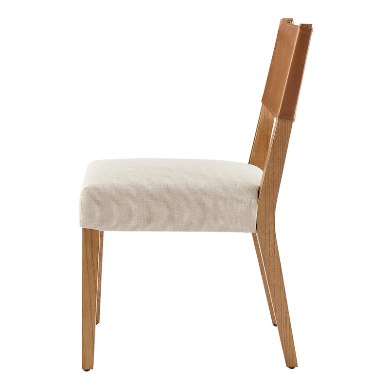 Sedia da pranzo in similpelle e lino, set da 2, gambe in legno massello