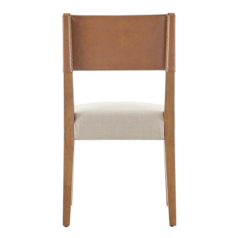 Sedia da pranzo in similpelle e lino, set da 2, gambe in legno massello