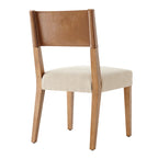 Sedia da pranzo in similpelle e lino, set da 2, gambe in legno massello