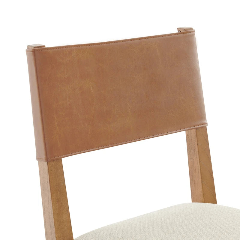 Sedia da pranzo in similpelle e lino, set da 2, gambe in legno massello