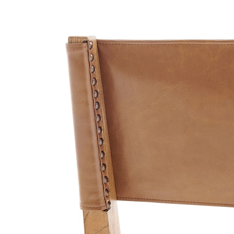 Sedia da pranzo in similpelle e lino, set da 2, gambe in legno massello