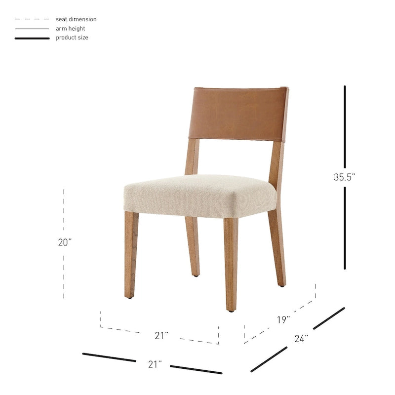 Sedia da pranzo in similpelle e lino, set da 2, gambe in legno massello