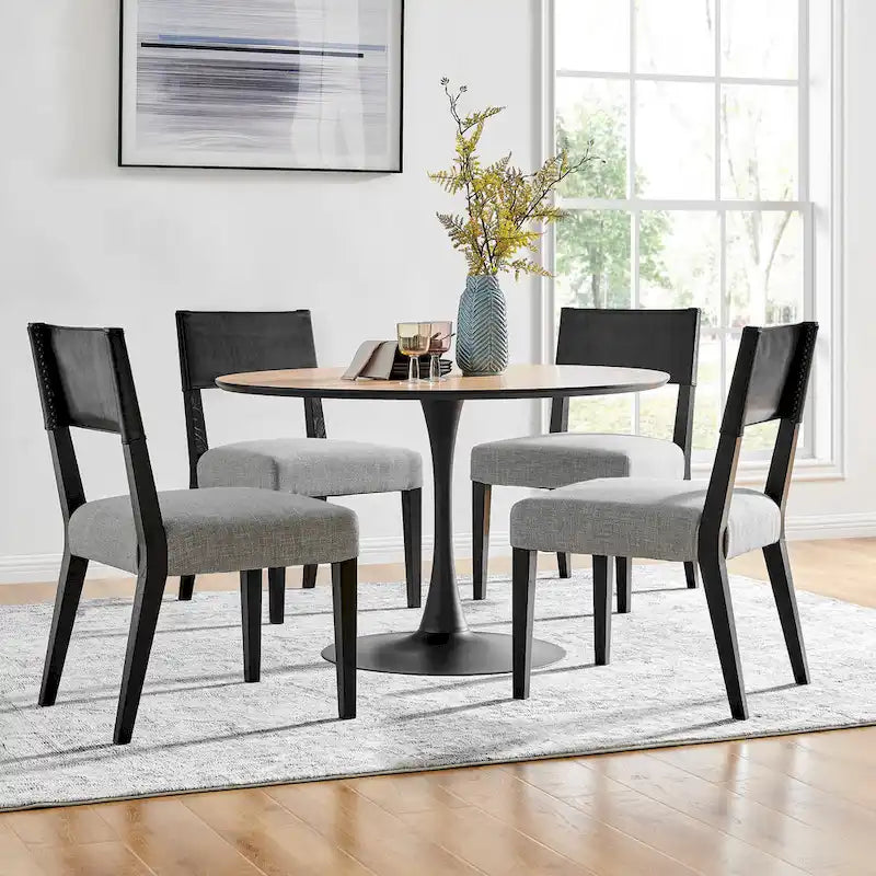 Sedia da pranzo in similpelle e lino, set da 2, gambe in legno massello