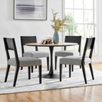 Sedia da pranzo in similpelle e lino, set da 2, gambe in legno massello