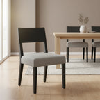 Sedia da pranzo in similpelle e lino, set da 2, gambe in legno massello