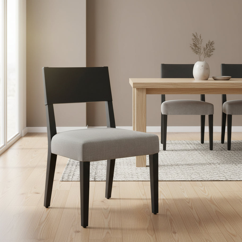 Sedia da pranzo in similpelle e lino, set da 2, gambe in legno massello