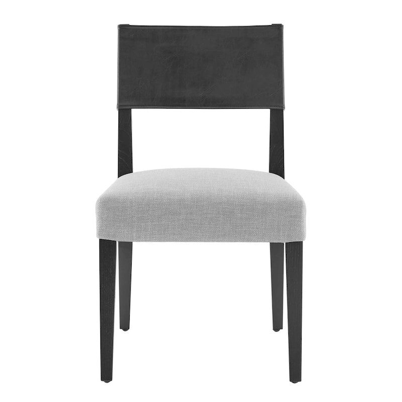 Sedia da pranzo in similpelle e lino, set da 2, gambe in legno massello