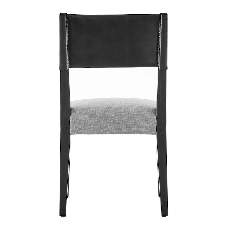 Sedia da pranzo in similpelle e lino, set da 2, gambe in legno massello