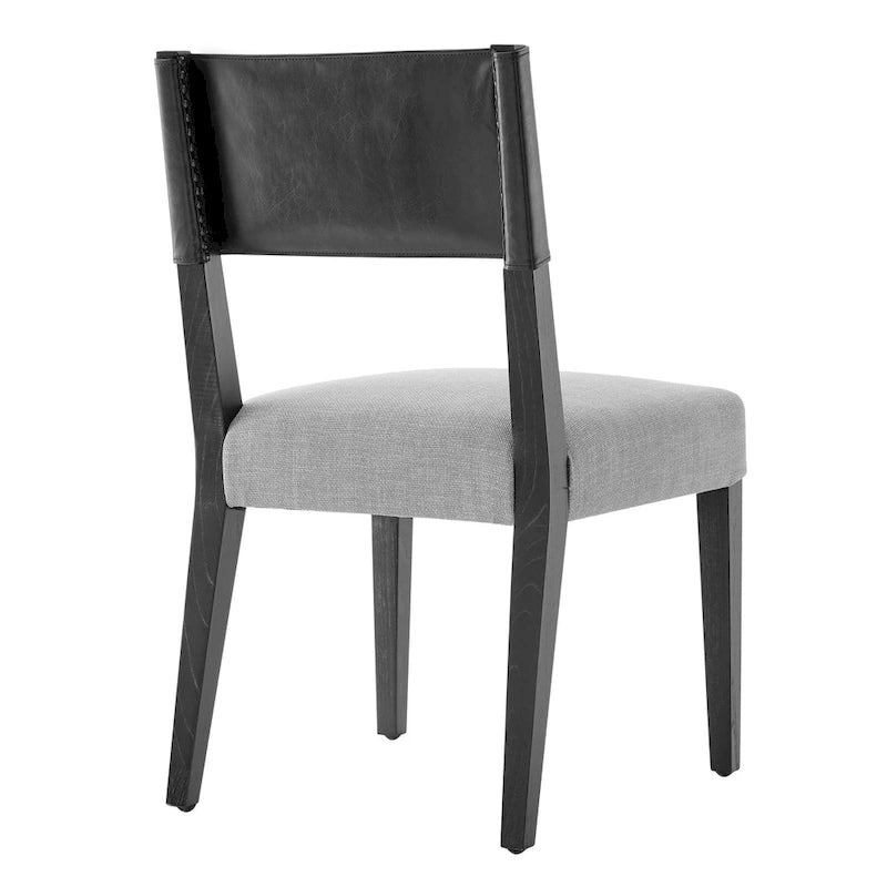 Sedia da pranzo in similpelle e lino, set da 2, gambe in legno massello