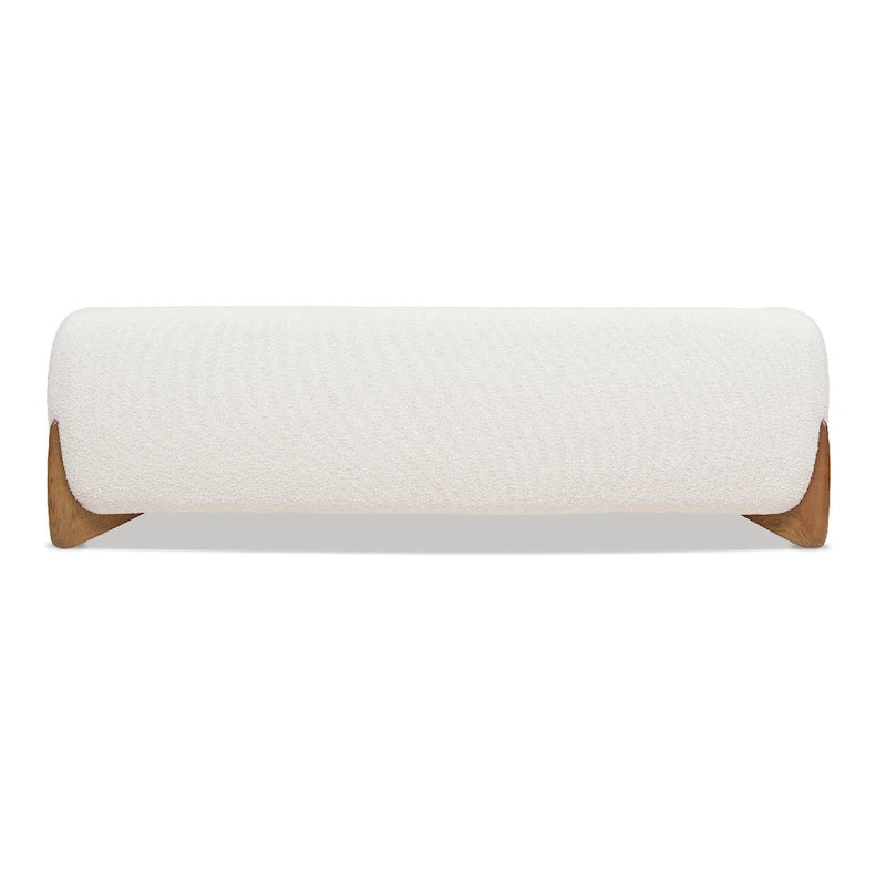 Divano imbottito Sherpa da 229 cm, Bouclé oversize, gambe in rovere naturale
