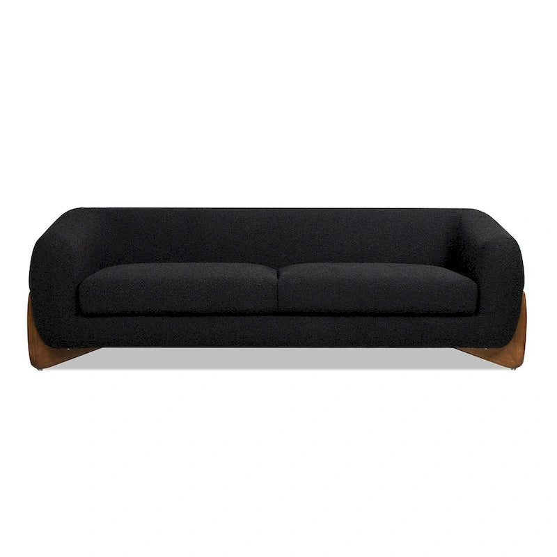 Divano imbottito Sherpa da 229 cm, Bouclé oversize, gambe in rovere naturale