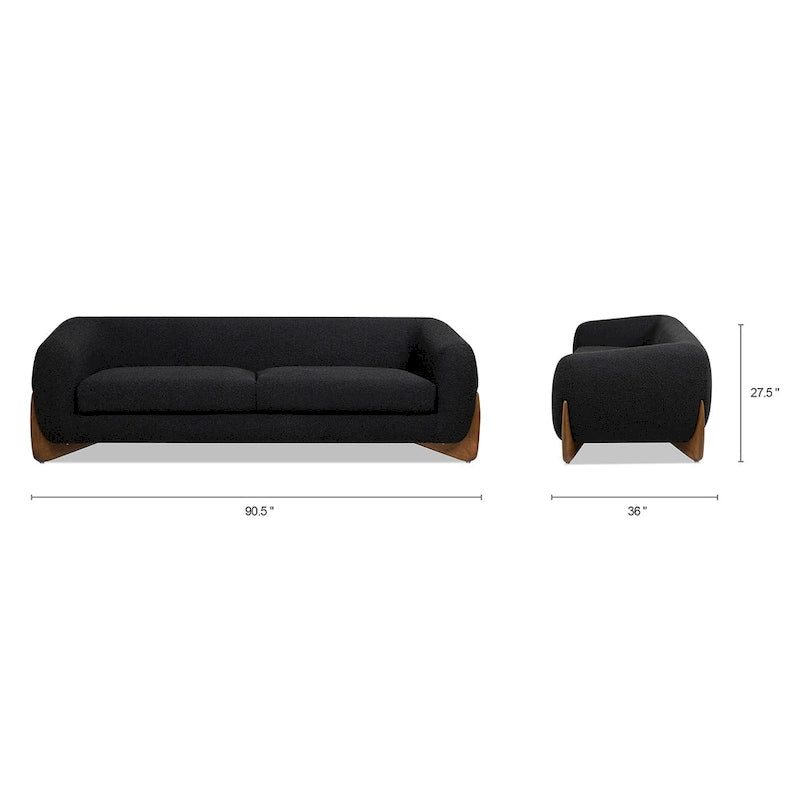 Divano imbottito Sherpa da 229 cm, Bouclé oversize, gambe in rovere naturale