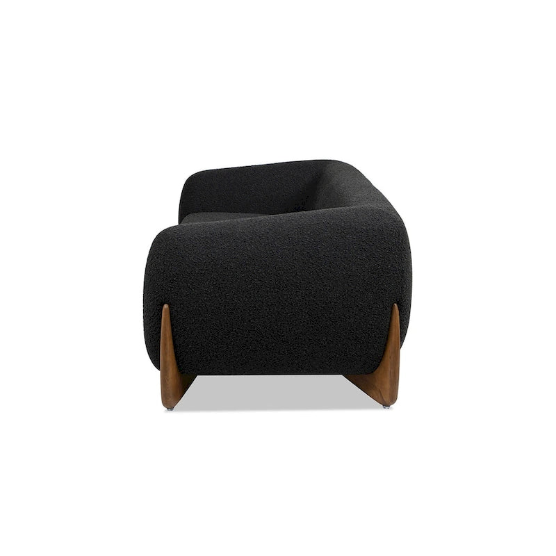 Divano imbottito Sherpa da 229 cm, Bouclé oversize, gambe in rovere naturale
