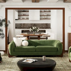 Divano imbottito Sherpa da 229 cm, Bouclé oversize, gambe in rovere naturale