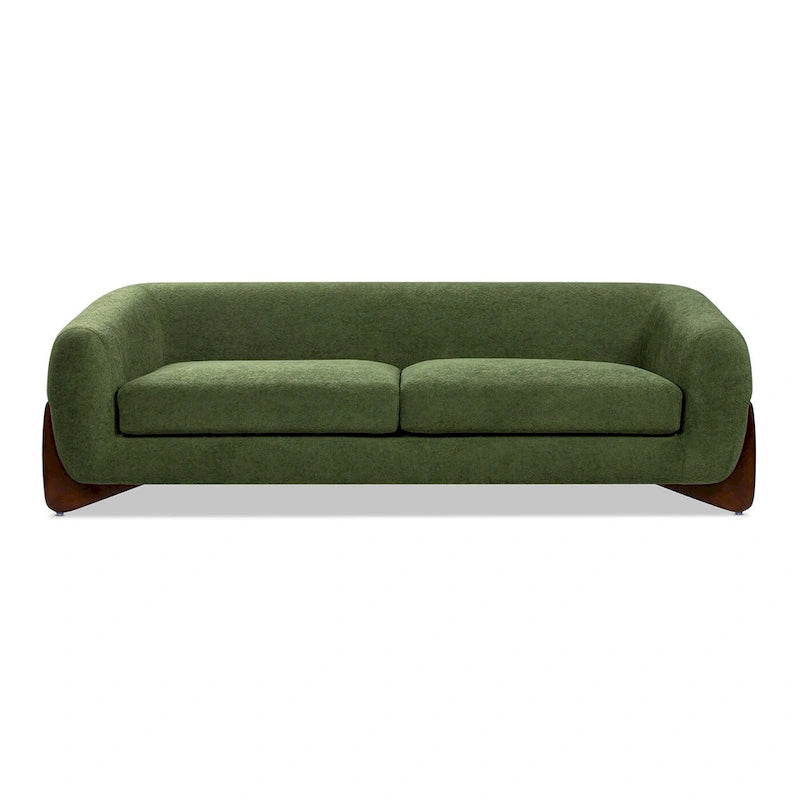 Divano imbottito Sherpa da 229 cm, Bouclé oversize, gambe in rovere naturale