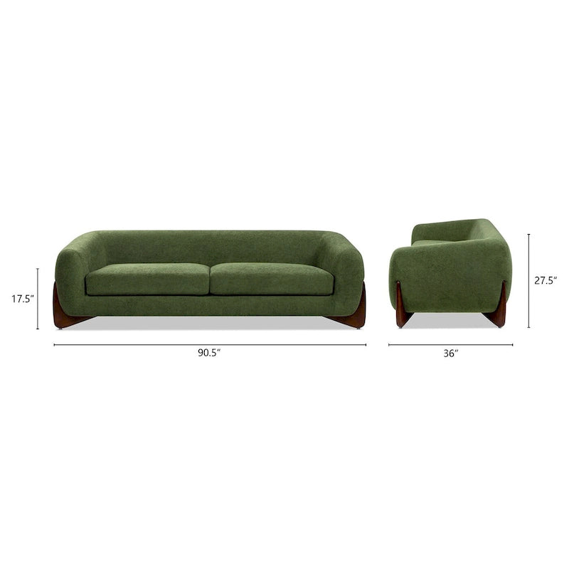 Divano imbottito Sherpa da 229 cm, Bouclé oversize, gambe in rovere naturale
