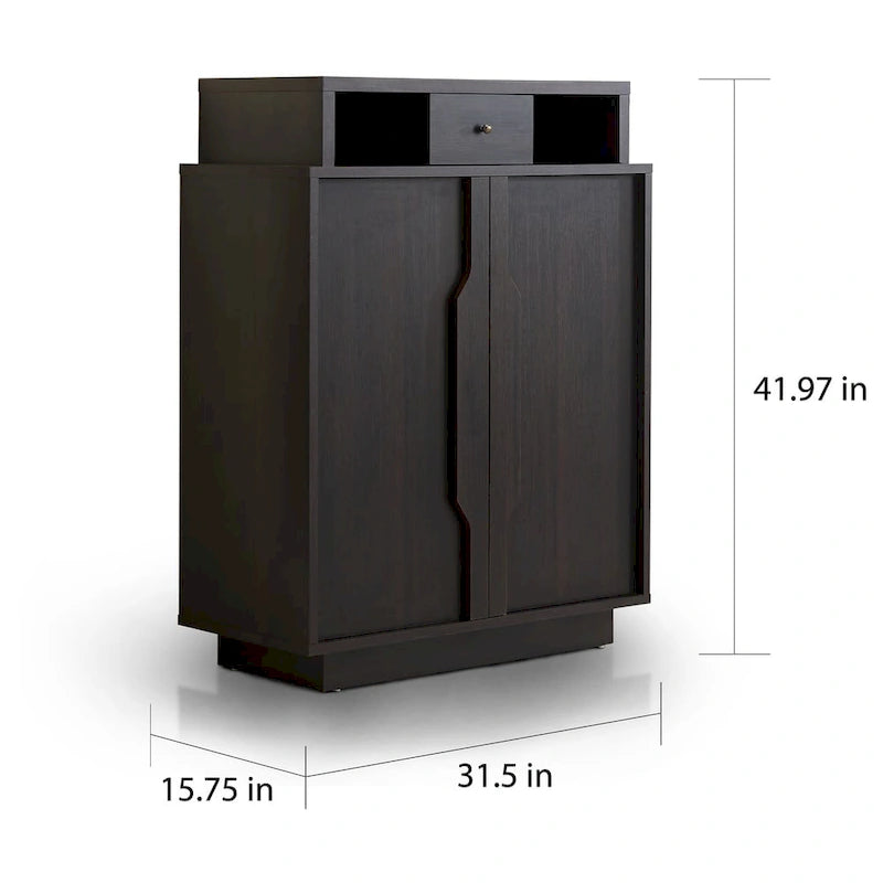 Scarpiera Contemporanea Espresso a 5 Ripiani con Cassetto, Ante in Stile Shaker