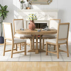 Set da pranzo 5 pezzi con tavolo rotondo allungabile e 4 sedie imbottite, Set da pranzo stile rustico