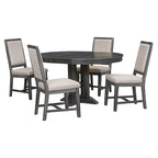 Set da pranzo 5 pezzi con tavolo rotondo allungabile e 4 sedie imbottite, Set da pranzo stile rustico