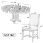 Set da pranzo 5 pezzi con tavolo rotondo allungabile e 4 sedie imbottite, Set da pranzo stile rustico