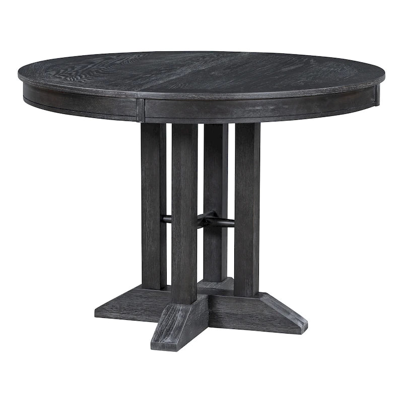 Set da pranzo 5 pezzi con tavolo rotondo allungabile e 4 sedie imbottite, Set da pranzo stile rustico