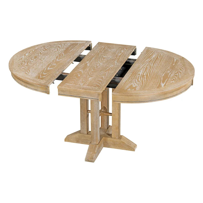 Set da pranzo 5 pezzi con tavolo rotondo allungabile e 4 sedie imbottite, Set da pranzo stile rustico