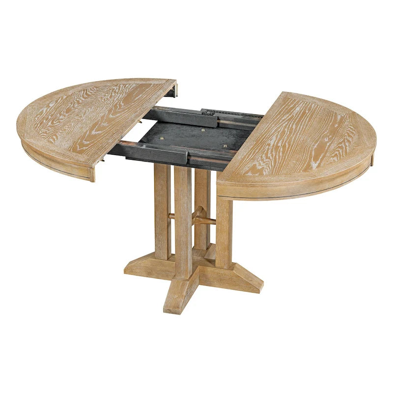 Set da pranzo 5 pezzi con tavolo rotondo allungabile e 4 sedie imbottite, Set da pranzo stile rustico