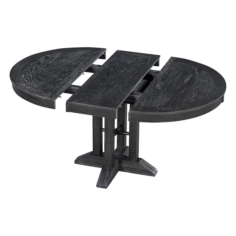 Set da pranzo 5 pezzi con tavolo rotondo allungabile e 4 sedie imbottite, Set da pranzo stile rustico