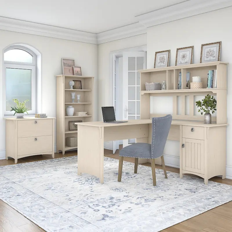 Suite ufficio Salinas con scrivania a L da 60W in bianco antico