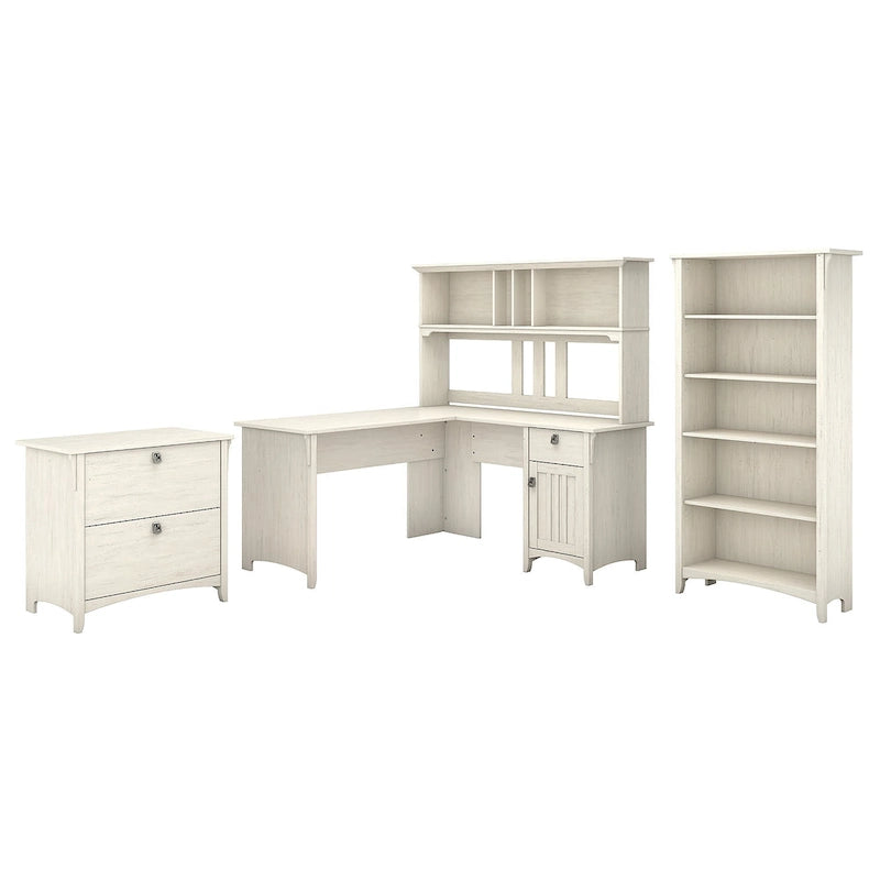 Suite ufficio Salinas con scrivania a L da 60W in bianco antico
