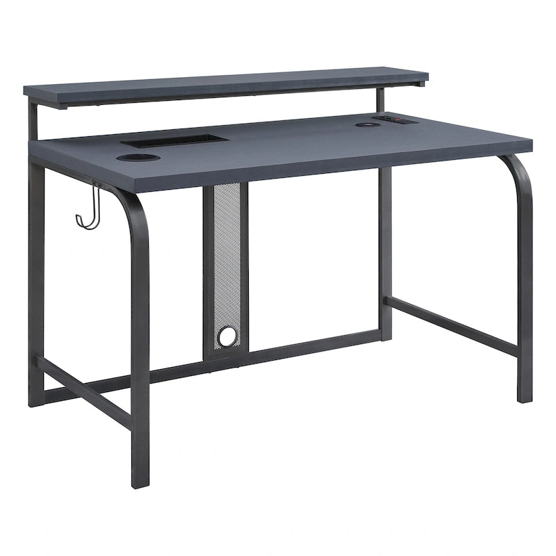 Scrivania da gaming contemporanea da 48 pollici con luci LED RGB, ripiano per monitor e hub di ricarica USB